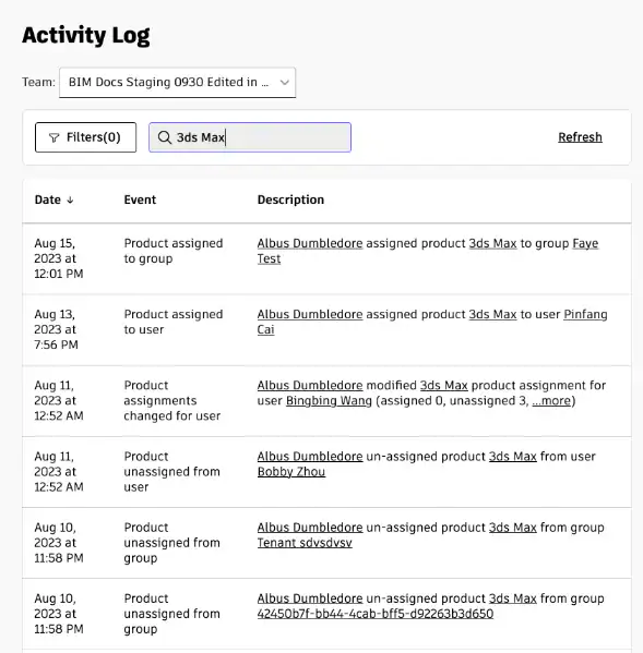 Activity Log cũng cung cấp tính năng tìm kiếm