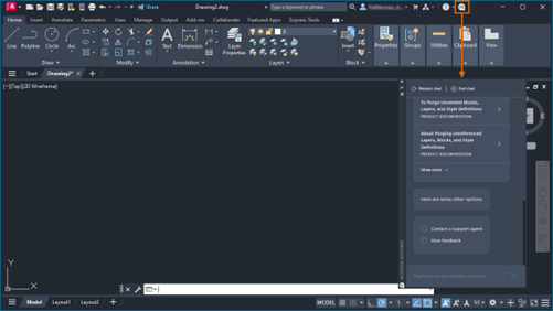 Giao diện Autodesk Assistant trên phần mềm AutoCAD 2024.1