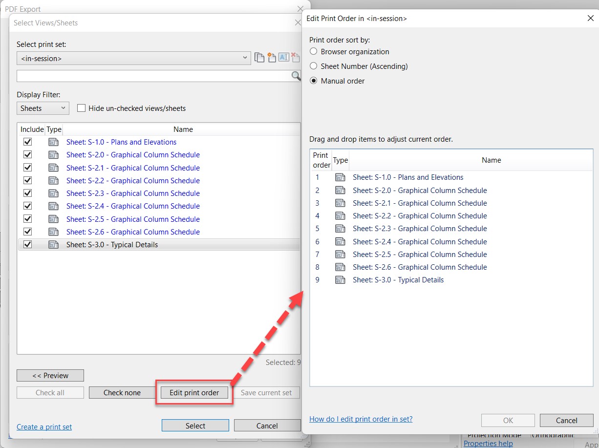Sort page order for pdf, printing and export