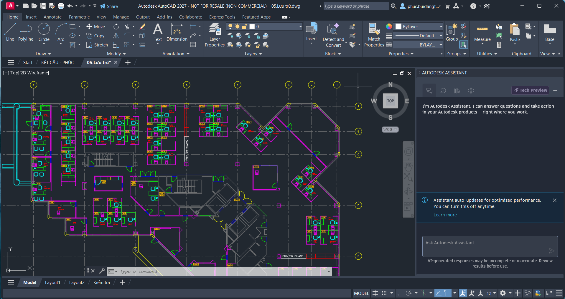 Autodesk Assistant được tích hợp trực tiếp trong không gian làm việc của AutoCAD 2027.1