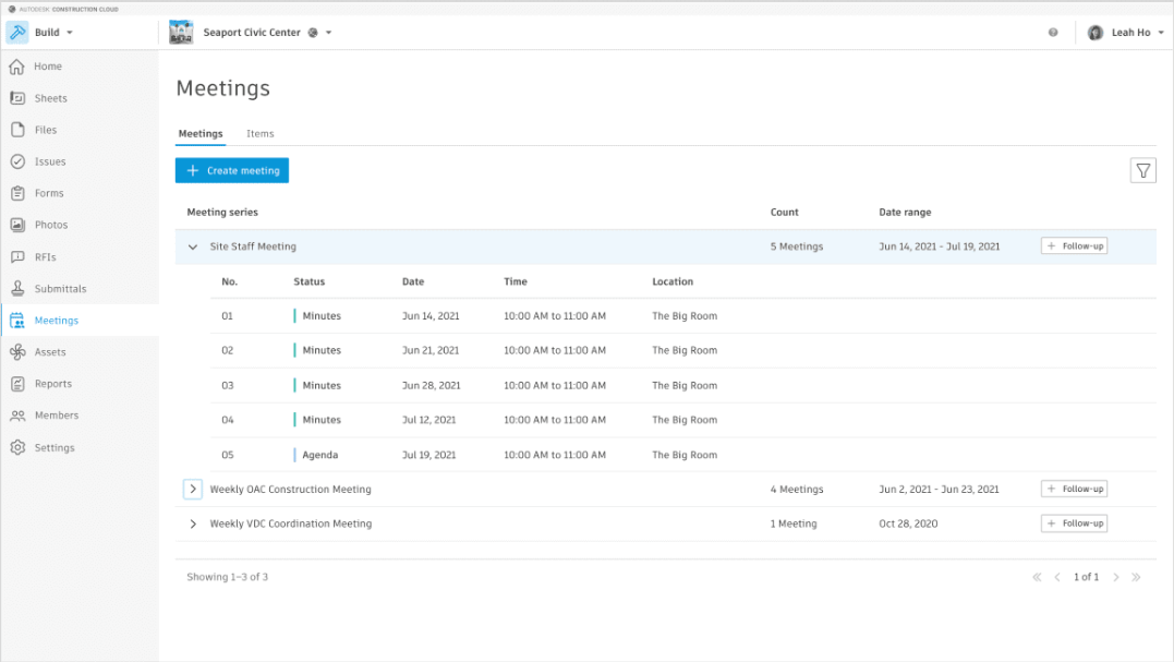 Autodesk Build cập nhật tính năng Meetings