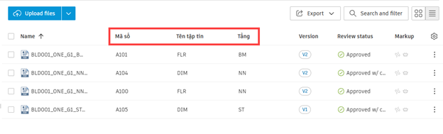 Các trường thông tin đi kèm tập tin