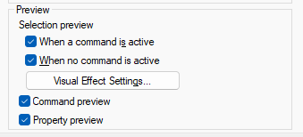 Các tuỳ chọn Selection Preview trong tab Selection của AutoCAD