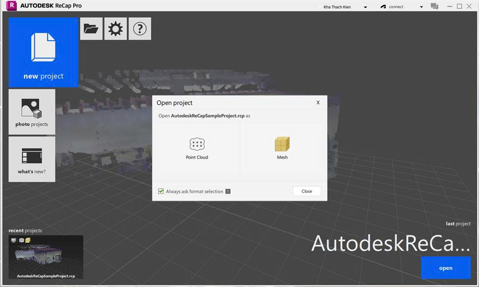 Cho phép mở dữ liệu dưới dạng Mesh hoặc Point Cloud linh hoạt hơn.