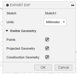 Chọn giá trị cần thiết để xuất Sketch sang định dạng DXF
