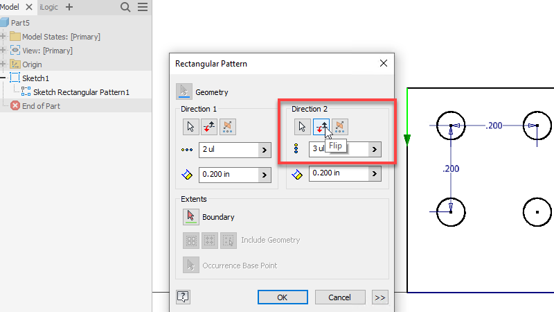 Dễ dàng chỉnh sửa hướng của tính năng Pattern trên Inventor 2025.2