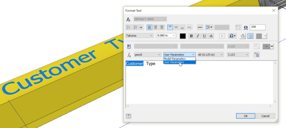 Parameter Driven Text trong Autodesk Inventor