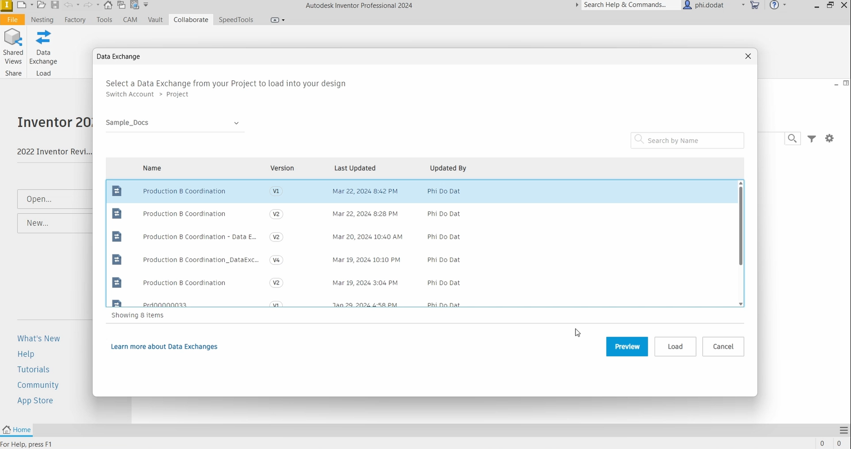 Đưa file Data Exchange vào Inventor