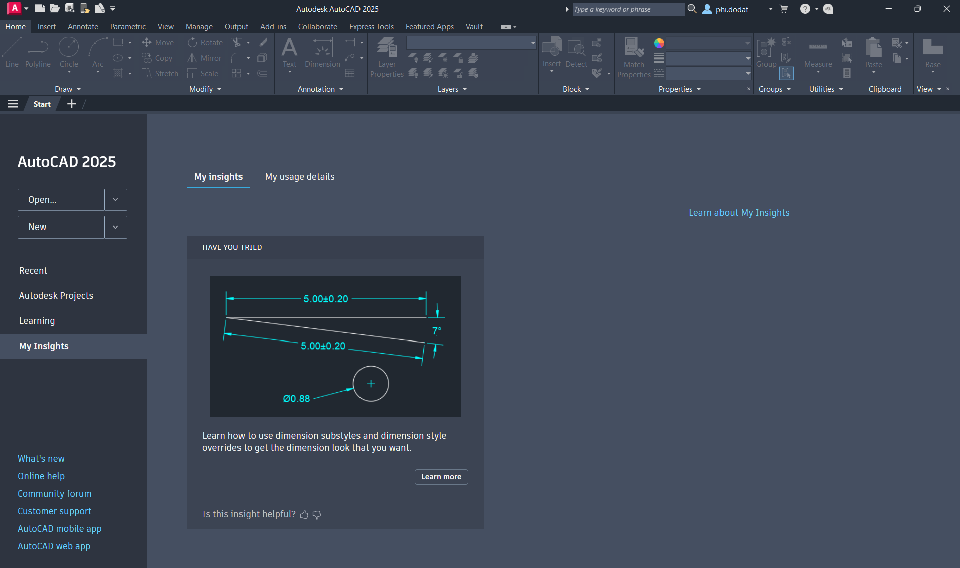 Giao diện tính năng My Insight trên AutoCAD 2025