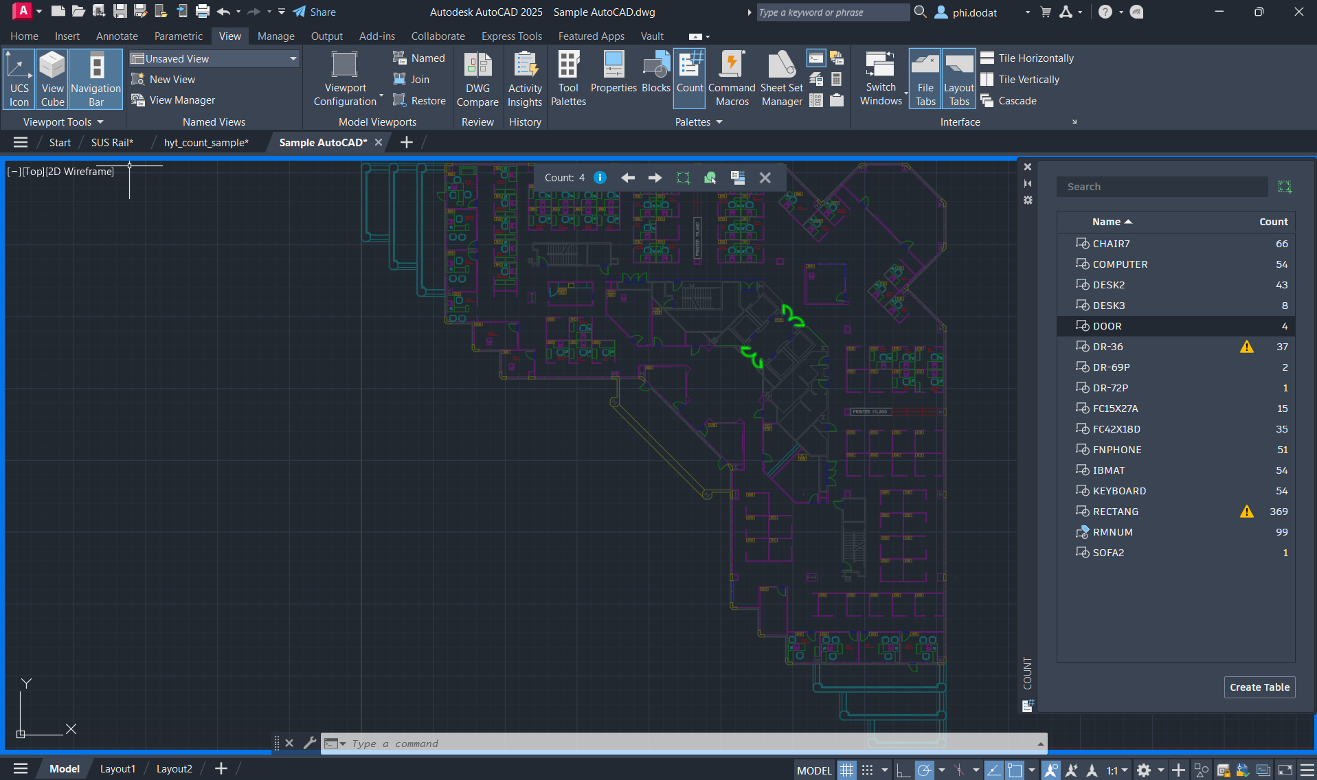 Giao diện AutoCAD khi sử dụng tính năng Count