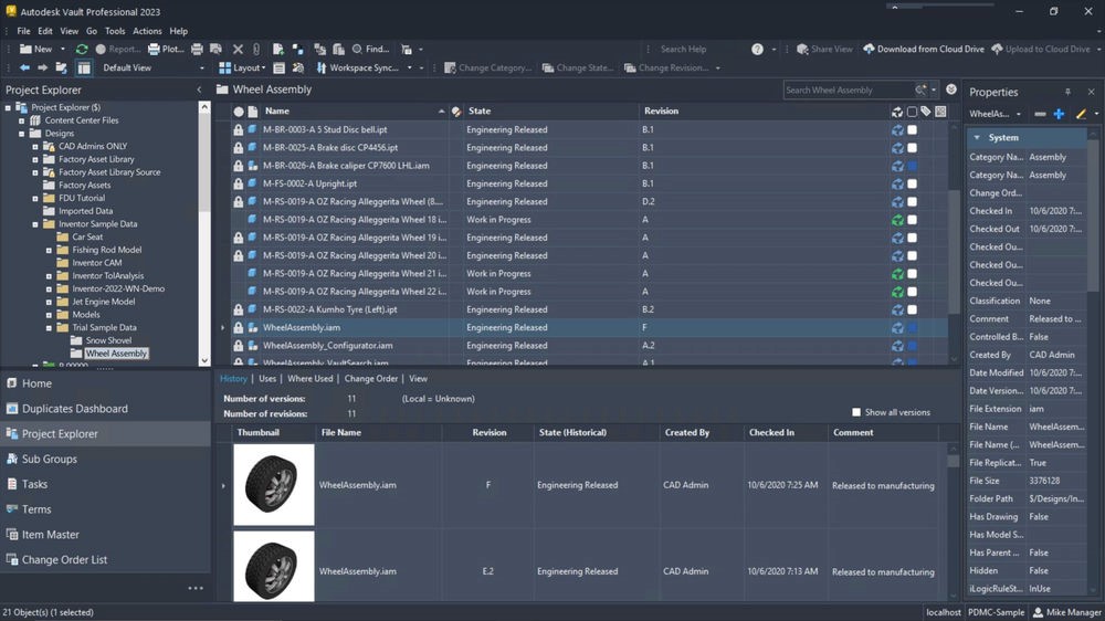 giao diện autodesk vault cho người dùng