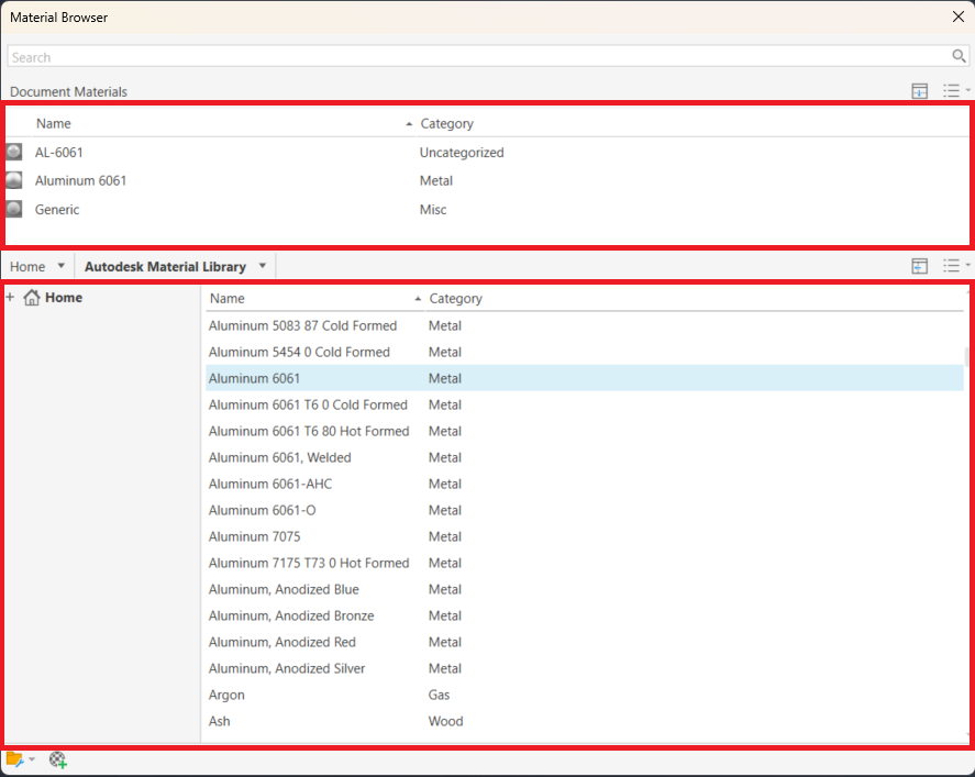 Giao diện hộp thoại Material Browser