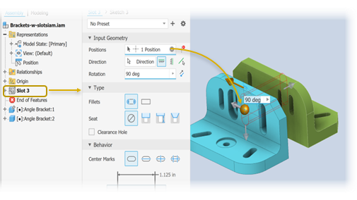 Giao diện lệnh Slot trên Autodesk Inventor 2027