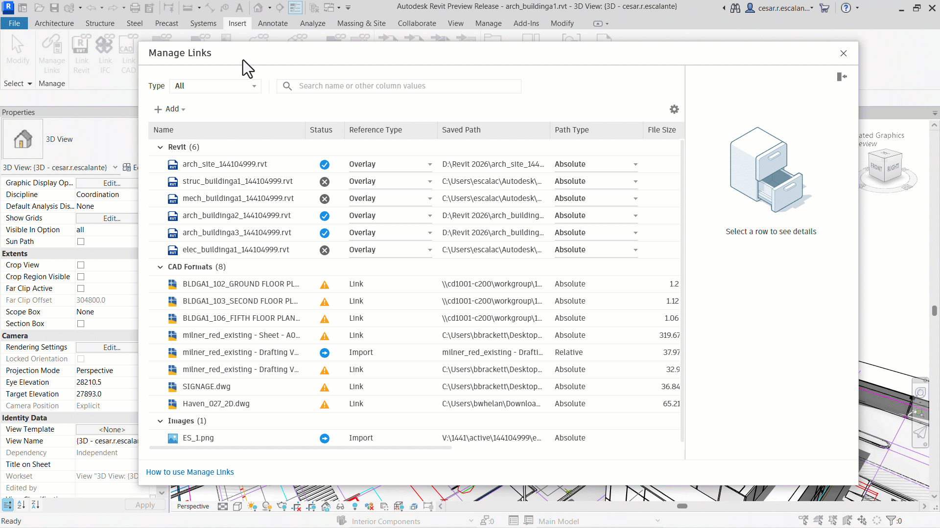 Giao diện quản lý Imported CAD