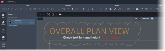 Hình ảnh mô tả sử dụng tính năng Trace trên AutoCAD Web