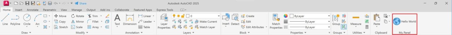 Hình ảnh nút AutoLISP xuất hiện ở giao diện AutoCAD sau khi thiết lập