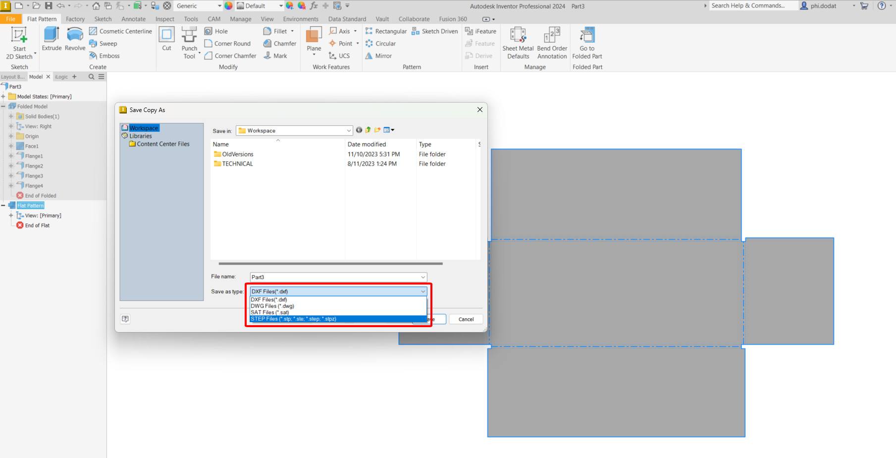 Hỗ trợ xuất định dạng STEP cho các file trải tấm