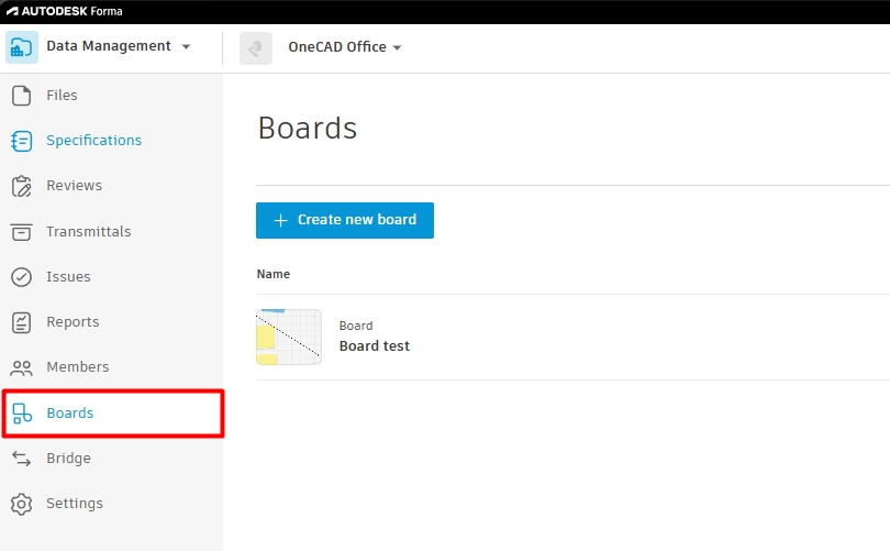 Kết nối Forma Board trong Data Management