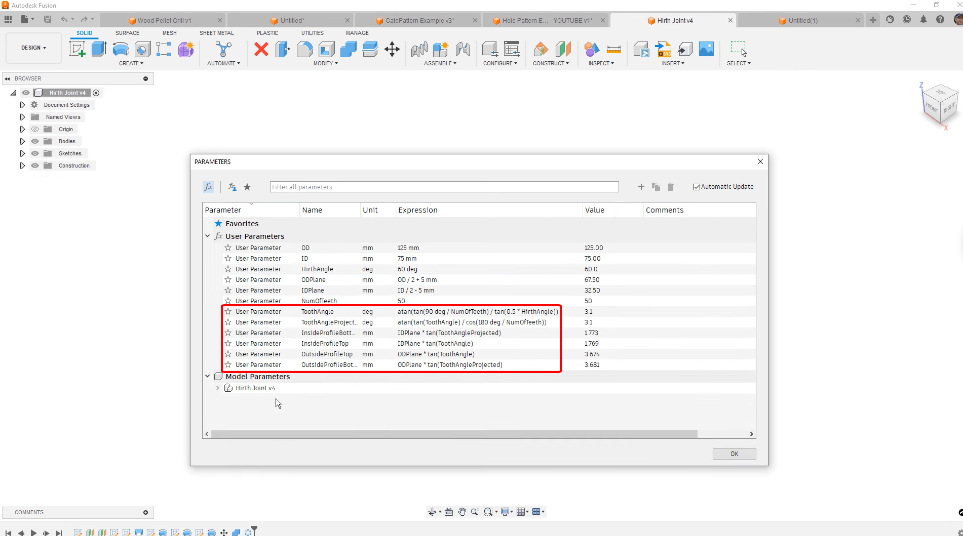 Kiểm soát mô hình bằng biểu thức toán học trên Autodesk Fusion