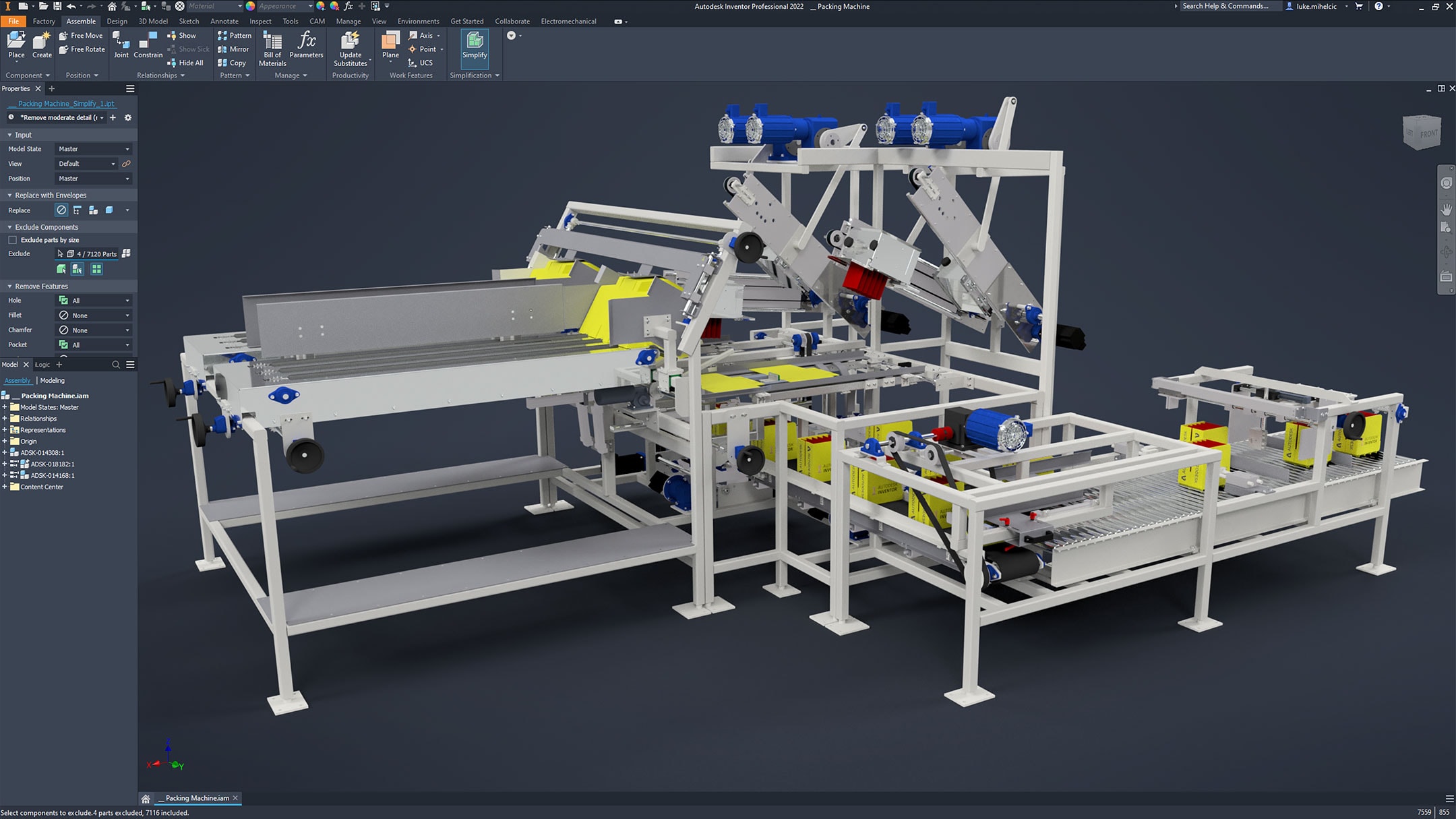 Mô hình dây chuyền sản xuất quy mô lớn trong môi trường Autodesk Inventor.