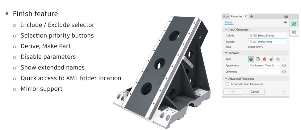 Nâng cấp tính năng Finish trên Autodesk Inventor