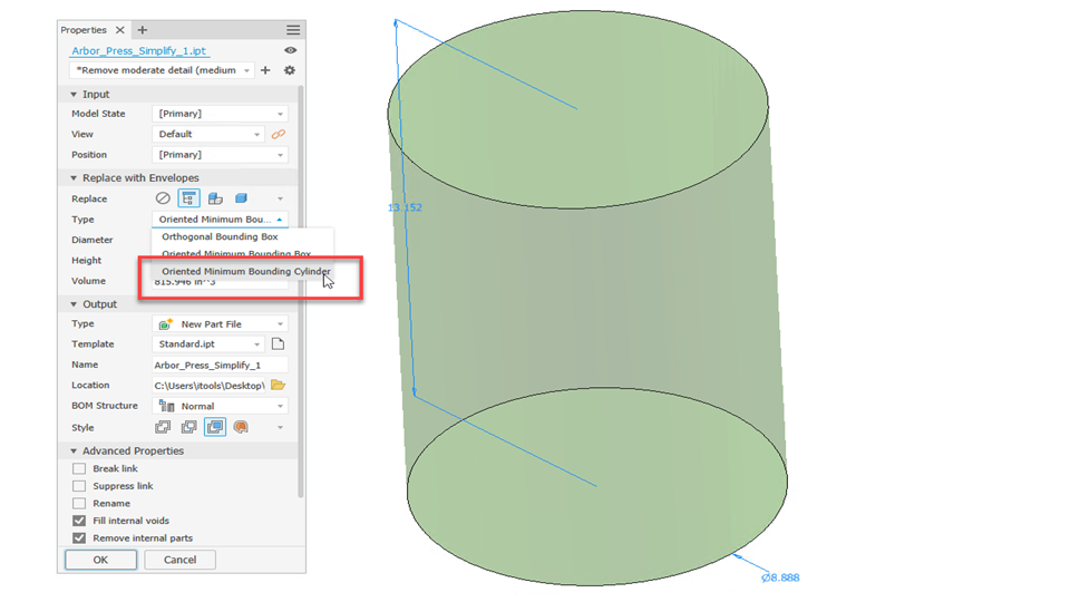 Nâng cấp về tính năng Simplify trên Inventor 2025