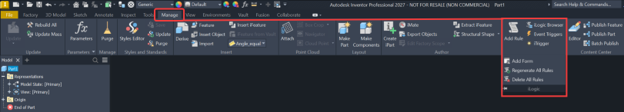 Người dùng có thể truy cập Code Blocks trực tiếp từ môi trường iLogic trong Inventor