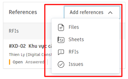 Khu vực để đính kèm Files/Sheets/RFIs/Issues vô email