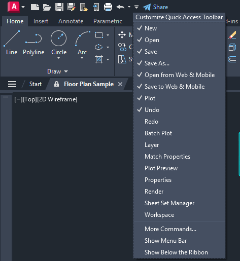 Quick Access Toolbar – thanh công cụ truy cập nhanh trong AutoCAD