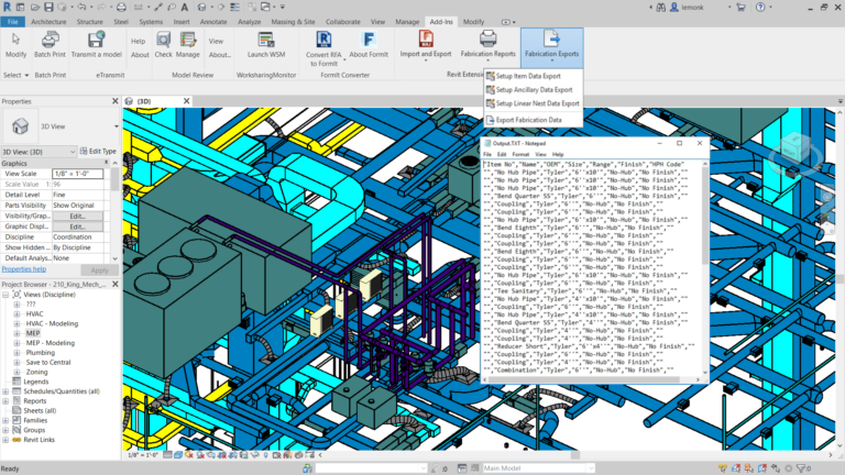 Xuất dữ liệu fabrication trong revit 2020 mep