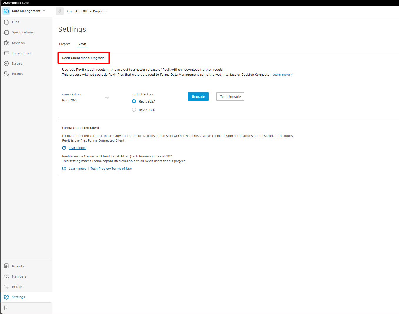 Revit Cloud Model Upgrade cho phép Project Admin nâng cấp hàng loạt mô hình Revit Cloud Model lên phiên bản mới hơn