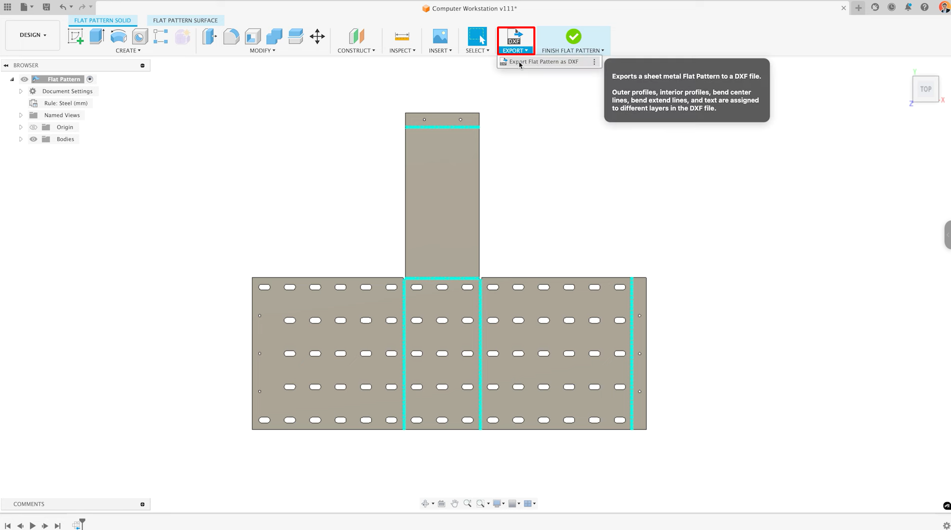 Sử dụng lệnh Export trên thanh công cụ để xuất file DXF cho sản phẩm dạng tấm