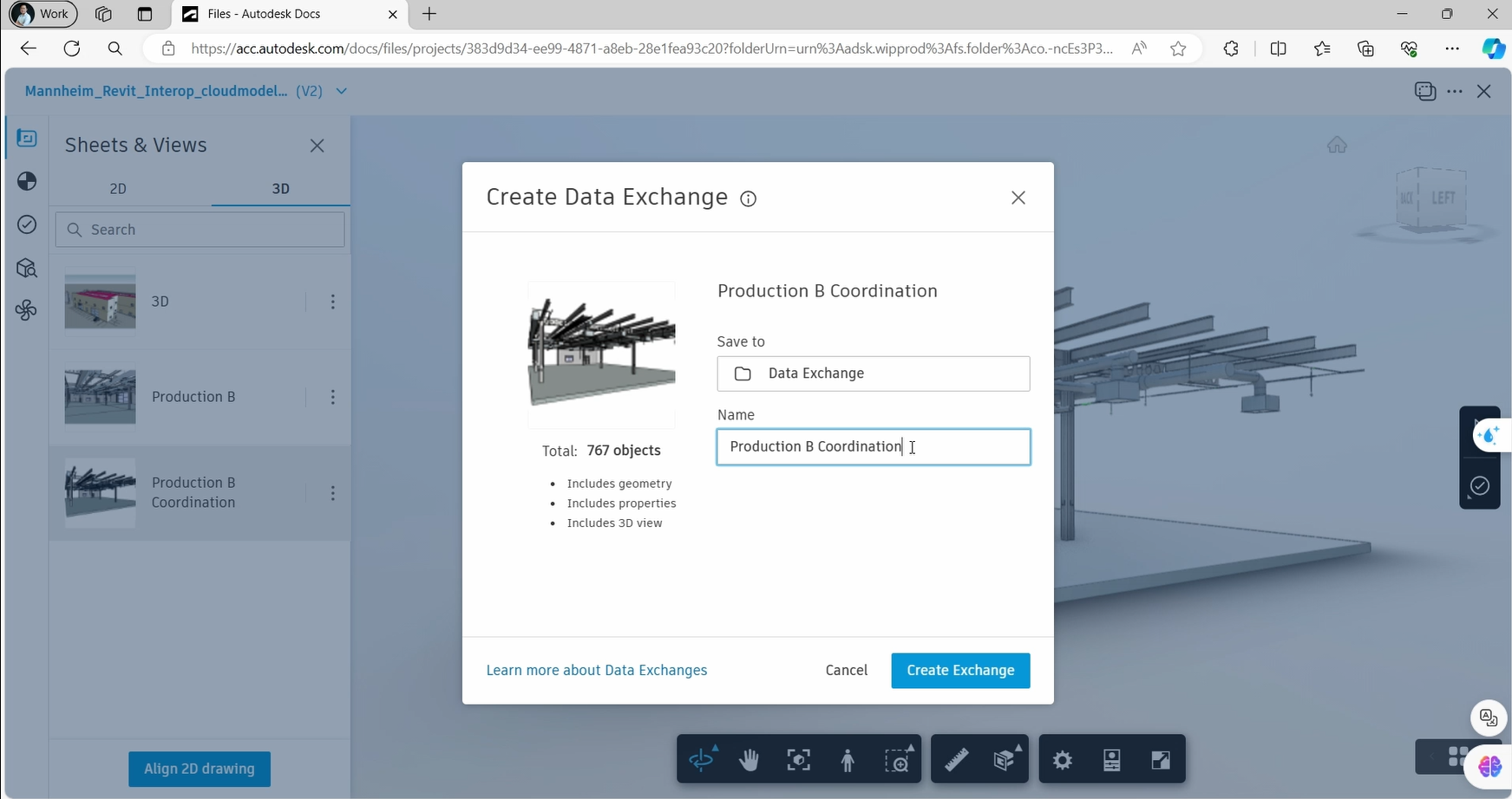 Tạo file Data Exchange từ view đã được thiết lập ở Revit