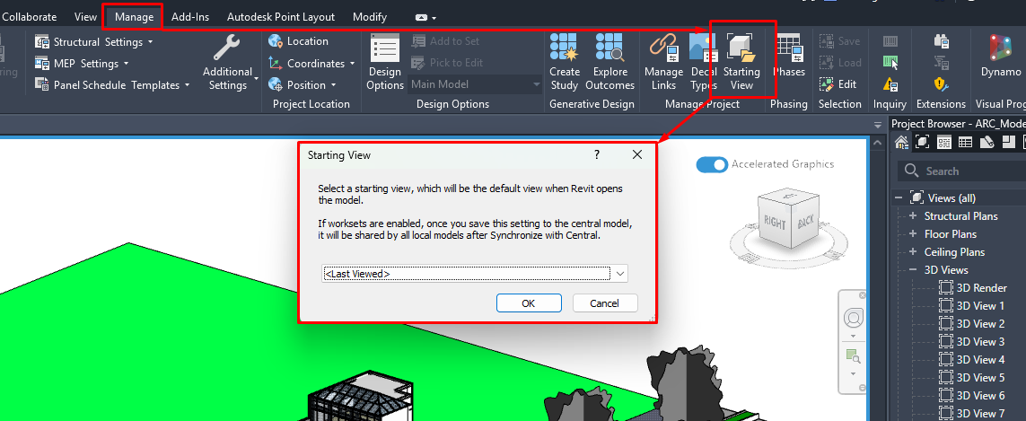 Thiết lập Starting View khi mở mô hình Revit.