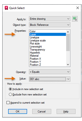 Tìm kiếm block theo layer bằng Quick Select trên AutoCAD