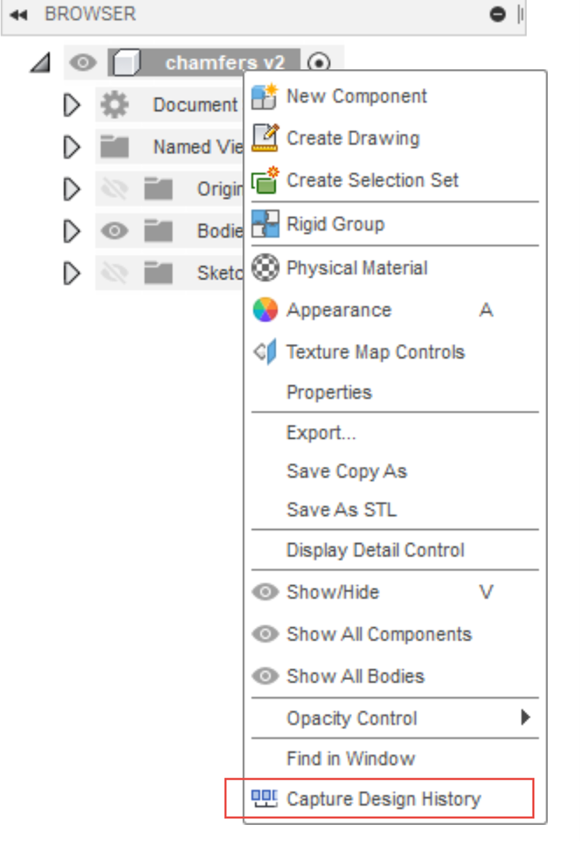 Tính năng Design History trong Fusion 360