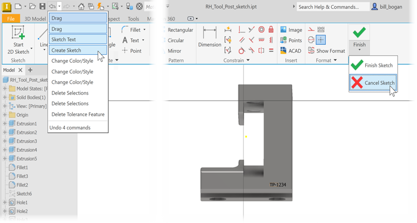 Tính năng mới Cancel Sketch trên Inventor 2024.1