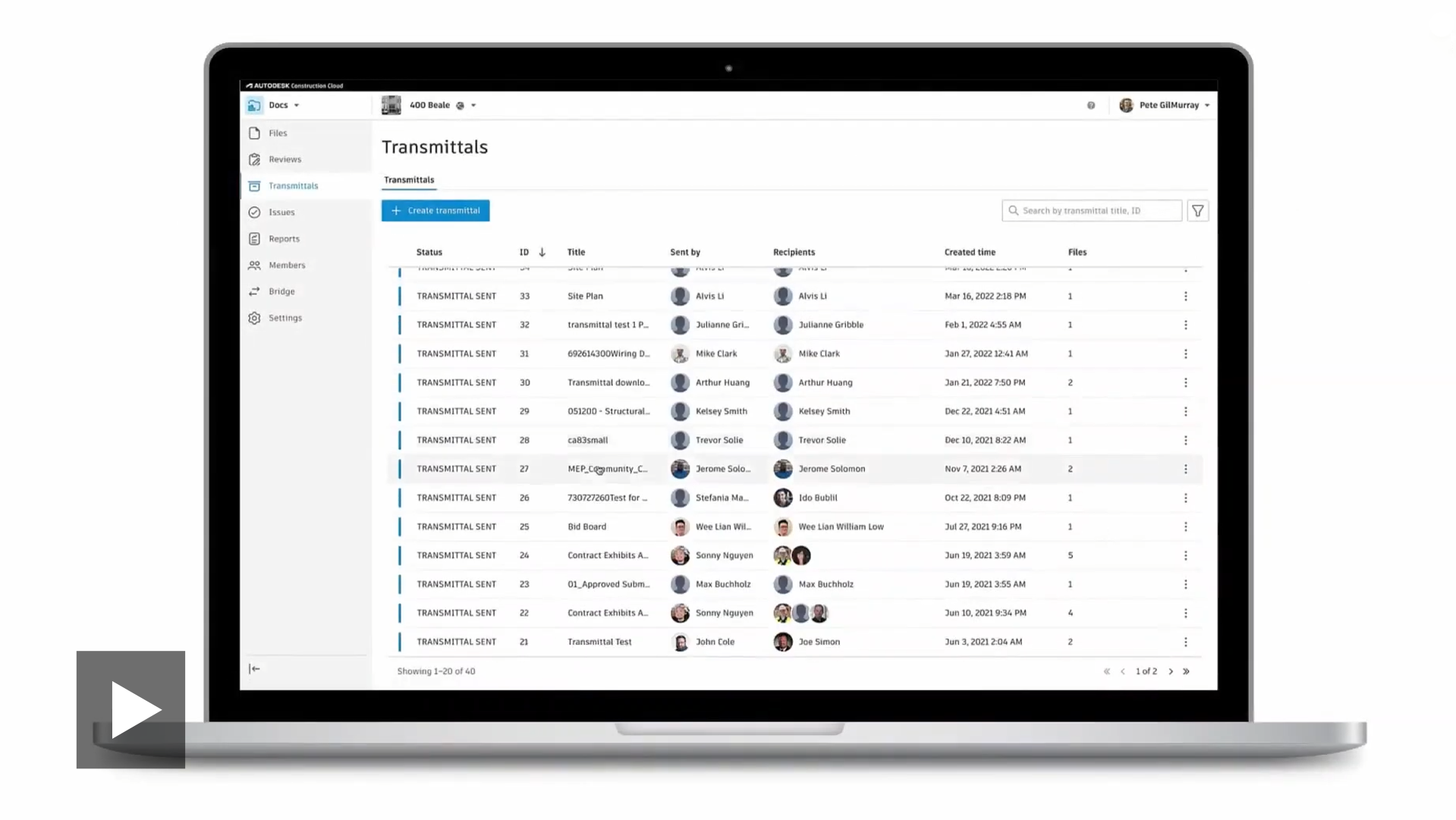 Tính năng Transmittal trong Autodesk Docs
