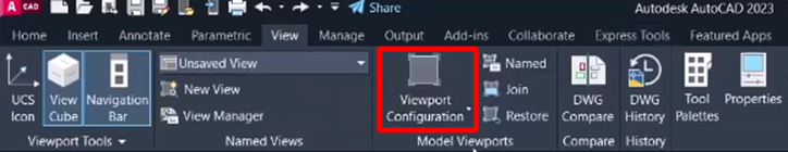 Vị trí Viewport Configuration trong AutoCAD