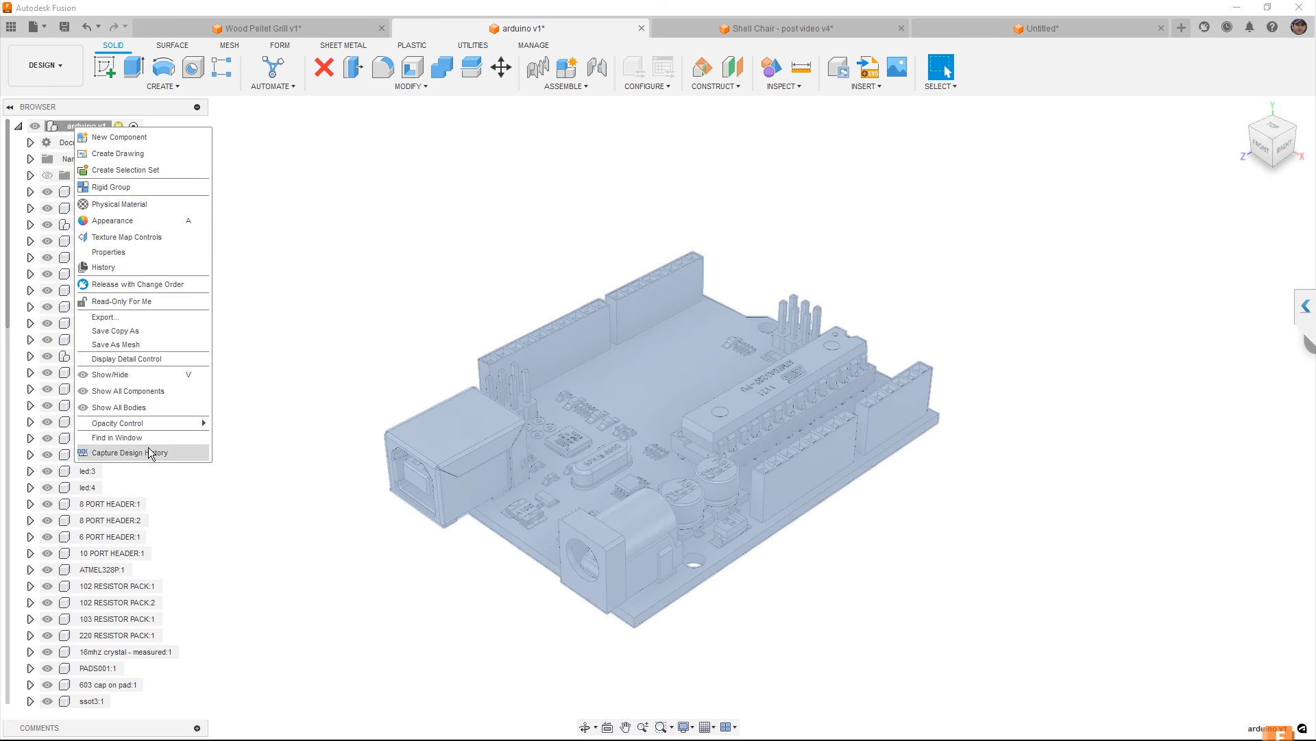 Xem lịch sử thiết kế của các đối tượng bằng “Capture Design History”