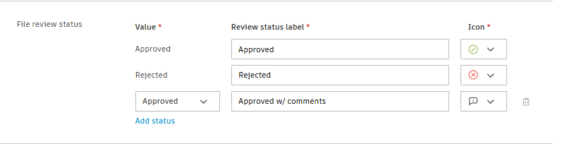 Thiết lập trạng thái tài liệu Approved, Rejected và Approved with comments trong Approval Workflow