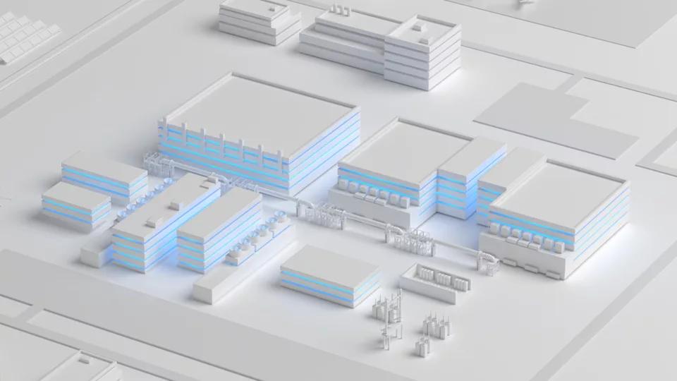 Mô hình 3D thể hiện các khu vực chính của trung tâm dữ liệu